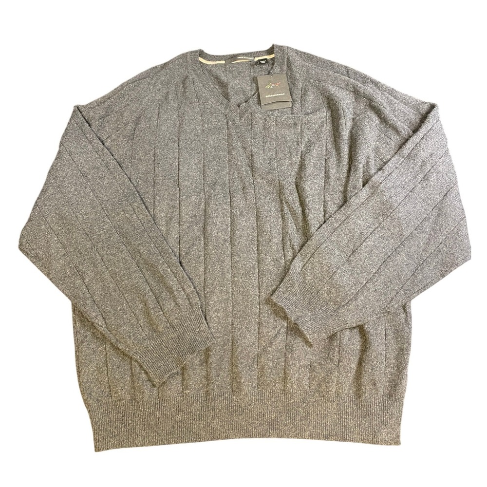 Greg Norman Mens XXL Gray Cashmere Blend V-Neck Ribbed‎ Pullover Sweater NWT